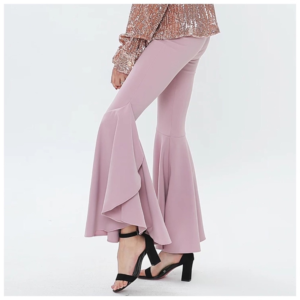 Blush Pink & Black Flared Leg Dramatic Stretch Pants - Picture 6 of 7